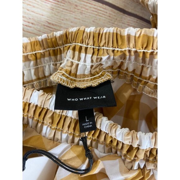NWT Who what Wear Women's Yellow Gingham One Shoulder Midi Dress - Large - Picture 9 of 14